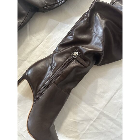 Schutz Ashlee Over The Knee Boots Dark Chocolate Brown Leather Heels - Picture 5 of 7